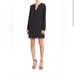 BCBGMAXAZRIA Dyanne Long Sleeve Shift Black Dress Satin Detail & Pockets